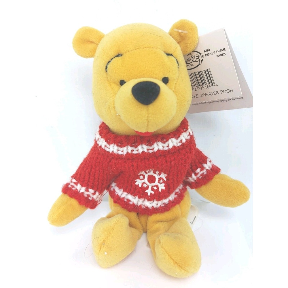 Disney‎ Store Winnie the Pooh Snowflake Sweater 8" Bean Bag Plush New
